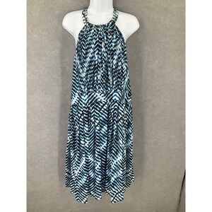 Calvin Klein Woman Dress 14W Blue Multi Halter Chain Detail Cocktail Party